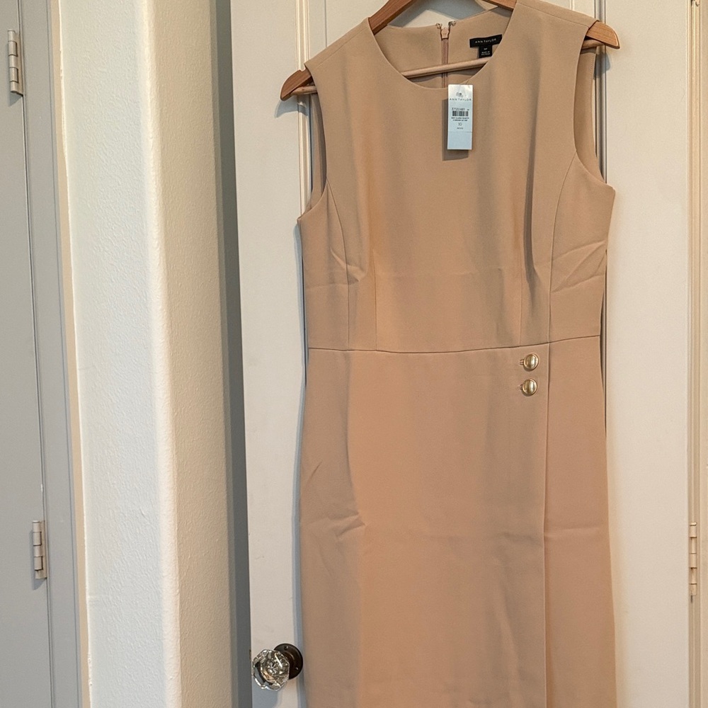 Ann Taylor Sleeveless Midi Sheath Dress in Beige